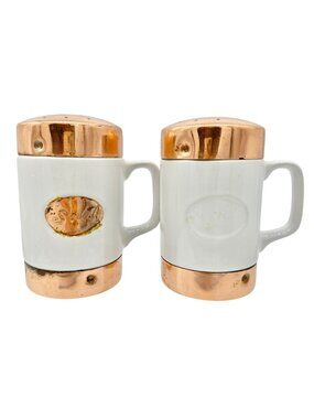 Himark Copper Shoppe Salt and Pepper Shakers Ceramic Copper Lids Rustic Vintage